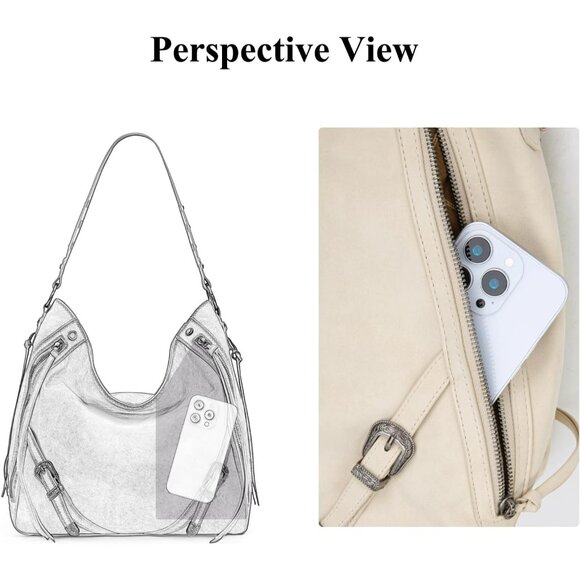 Faux Suede Hobo Bag Large Shoulder Purse with Fringe Buckle for Women - Picture 5 of 7